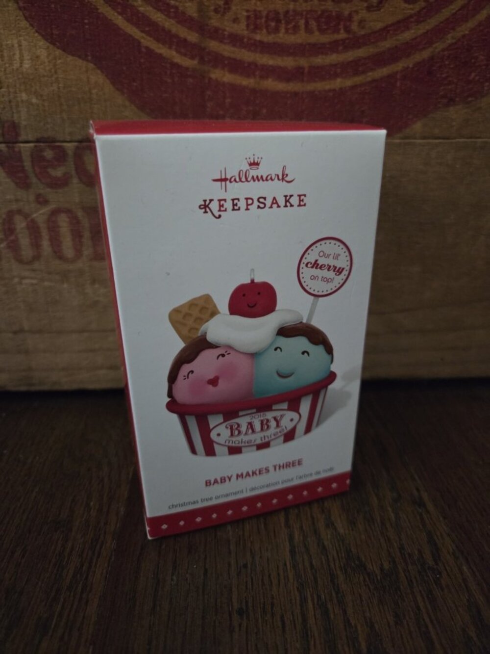 Hallmark Keepsake - 2015 Baby Makes Three Ice Cream Sundae Ornament NIB
